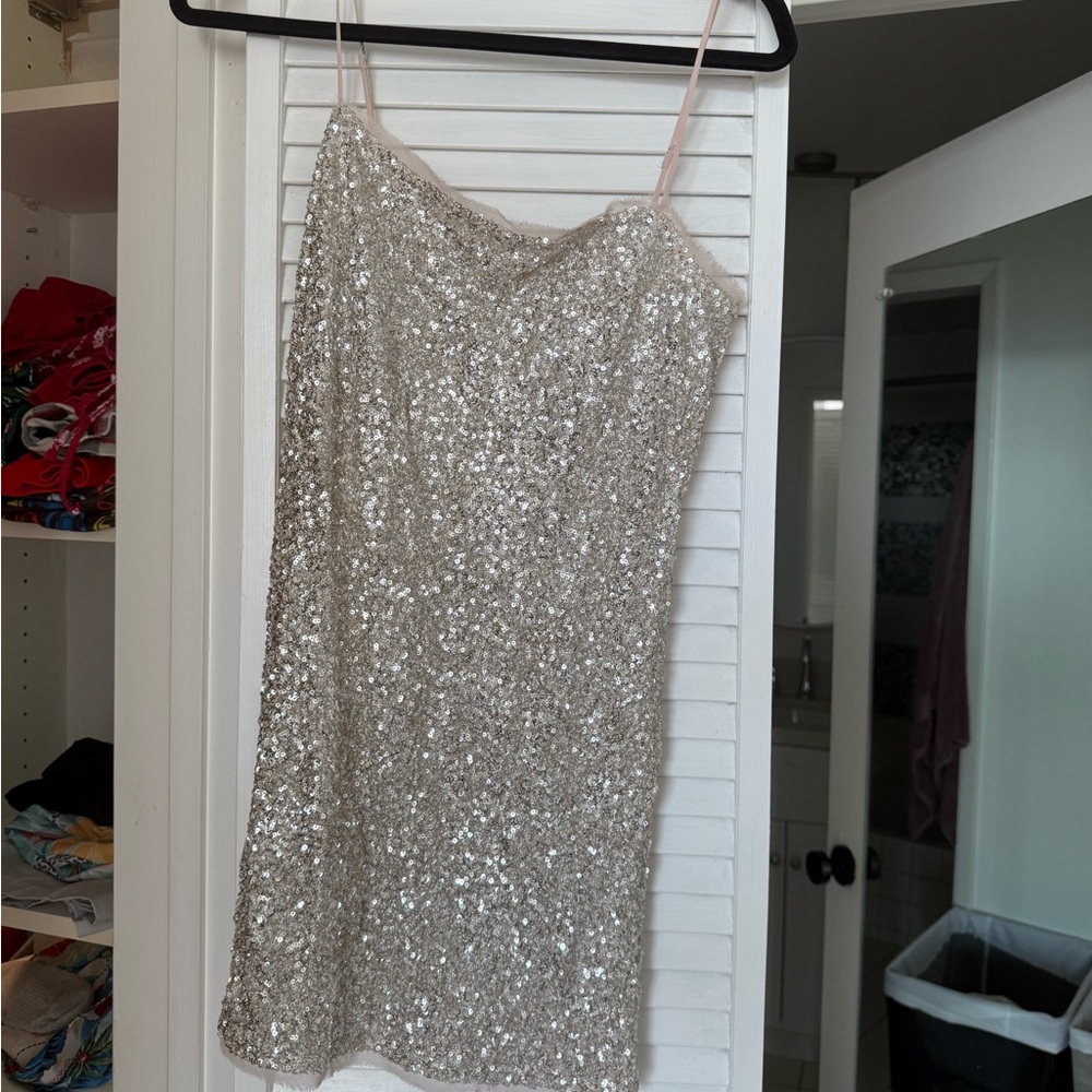 Silver Sequin Sleeveless Dress